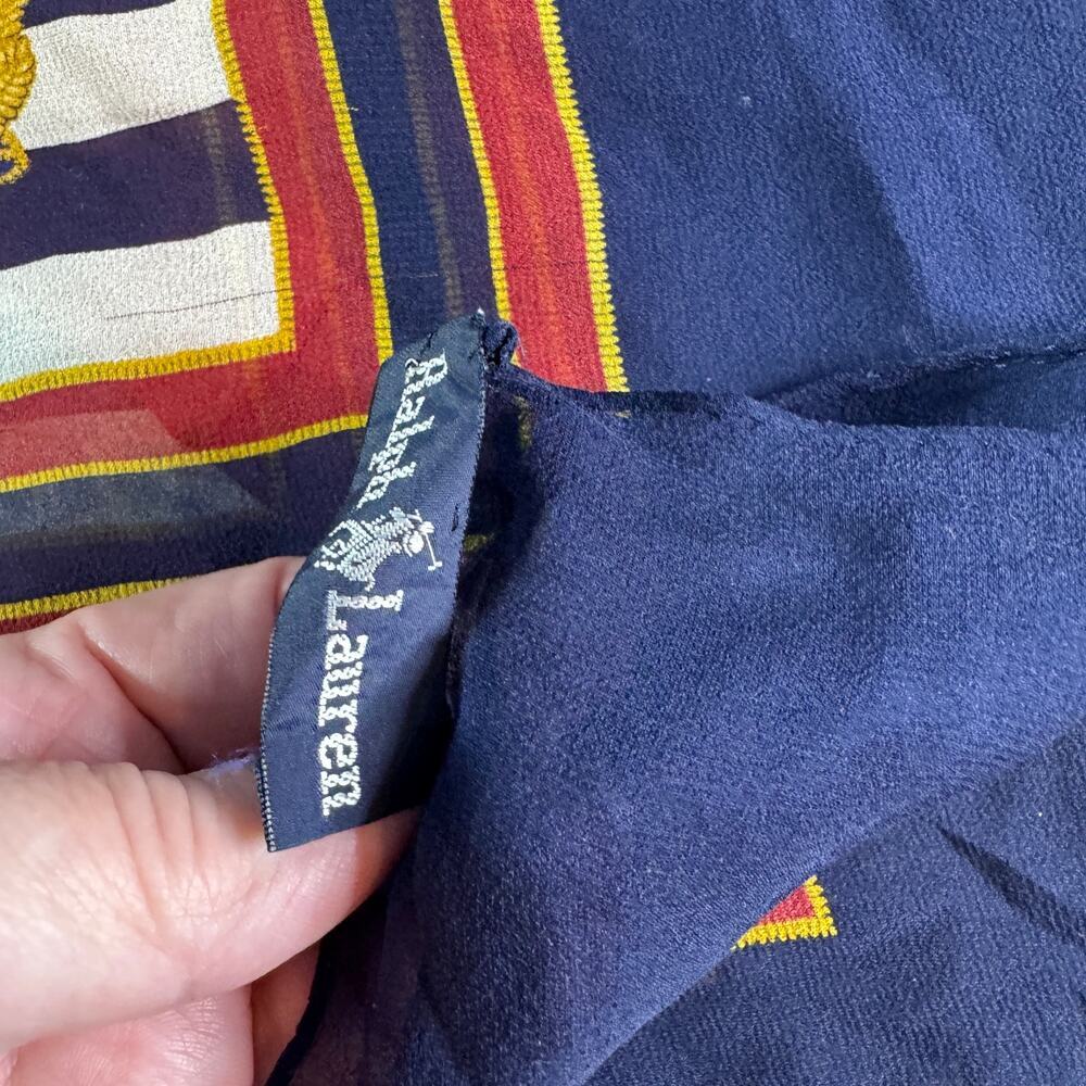 Vintage Ralph Lauren Nautical Crest Flag Sheer Scarf Navy Red White Large - Picture 4 of 8